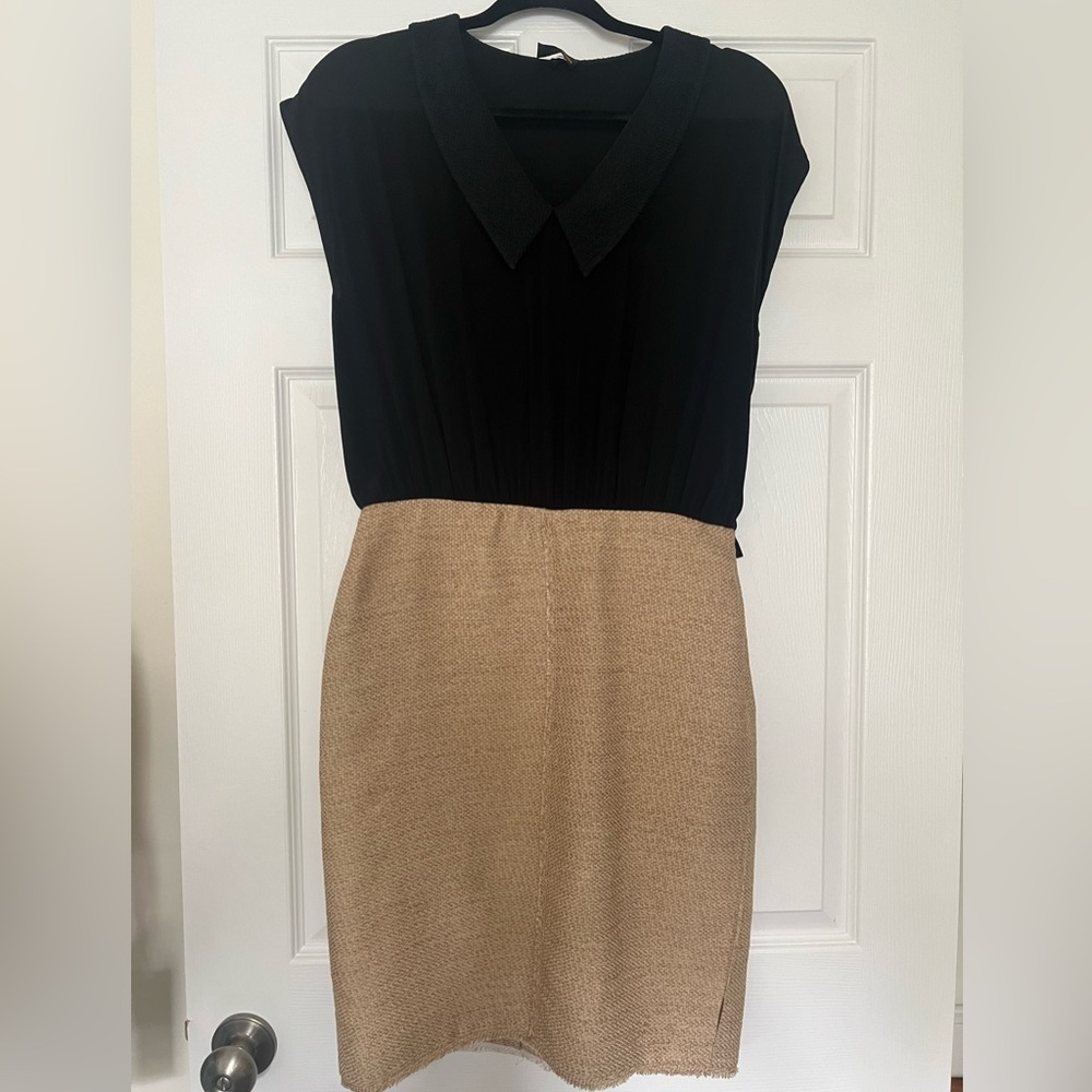 Fendi black and tan dress peter pan collar pencil skirt sz 42 6